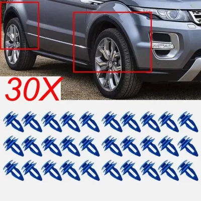 Grampos plásticos da guarnição do arco da roda dianteira e traseira, ajustados para Land Rover, Range Rover Evoque, 2011, 2012, 2013, 2014, 2015, 2016, 30 pcs