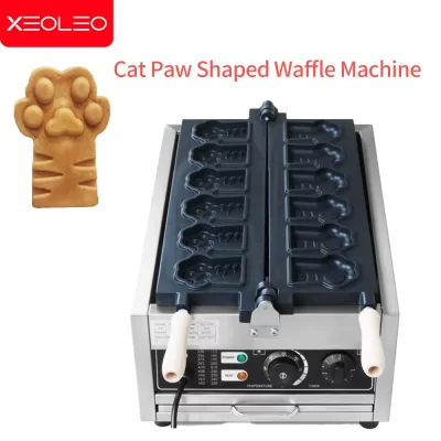 Xeoleo elétrica máquina de waffle 6 pçs em forma de pata de gato máquina de fazer waffle 3000w cão gato pata em forma de waffle pão máquina