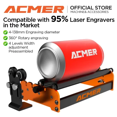 Módulo de rolo rotativo para gravador a laser ACMER M2 eixo Y 360 ° Girando para cortador a laser gravura objetos cilíndricos latas de vidro de vinho