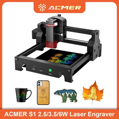 ACMER Portátil Gravador A Laser S1 3.5W Cortador CNC Máquinas para trabalhar madeira 3000mw Luz Azul Mini Máquina de marcação de gravação a laser