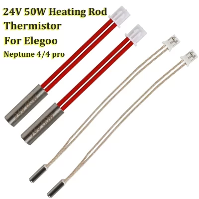 Haste de aquecimento para Elegoo Neptune 4, Peças da impressora 3D, Aquecedor de cartucho, Termistor Neptune 4 Pro Hotend, 24V, 50W