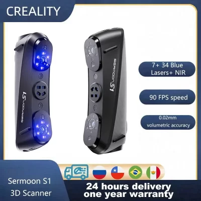Creality Sermoon S1 3D Scanner Linha de digitalização de buraco profundo/Luz NIR 0,02 mm 34 + 7 + ONE Plus Precisão de laser azul 90FPS Escanulas de velocidade