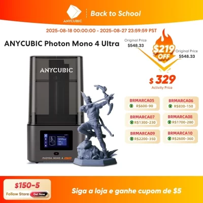 Anycúbico photon mono 4 ultra impressora 3d 10k 7 ''tela de alta definição resina uv tamanho de impressão 3d de alta velocidade 236mm x 231mm x 430mm