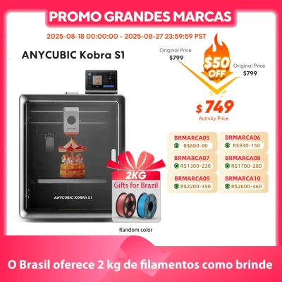 Anycubic Kobra S1 AE Versão Impressora 3D com até 600 mm/s de alta velocidade 250x250x250mm Suporte Impressão multicolorida precisa ACE Pro[O Brasil oferece um presente de 2 kg de filamento]