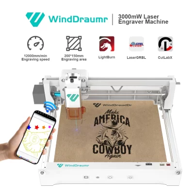 3w gravador a laser cnc altamente preciso portátil máquina de gravação a laser 200x150mm ferramenta de corte para couro madeira metal cão tag diy