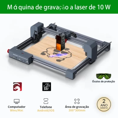 Gravador a laser cnc 10w, máquina de gravação diy com 300x300mm 12000mm/min, ferramentas de corte a laser para madeira, metal, acrílico, couro, vidro