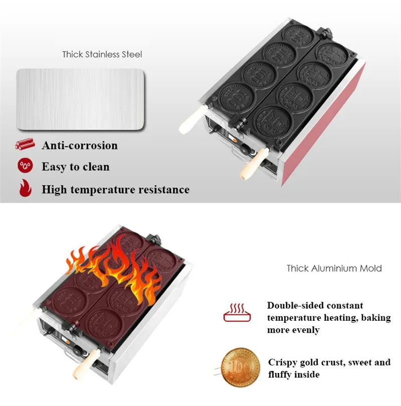 4 pçs pequena moeda de ouro pão waffle maker japonês ienes coreano won thai saudita moeda em forma waffle que faz a máquina uso comercial - Image 3