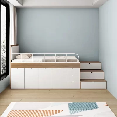 Estante infantil semi-alta de cama de Tatami, armário combinado, cama com guarda-roupa, apartamento pequeno, armazenamento do quarto, 1