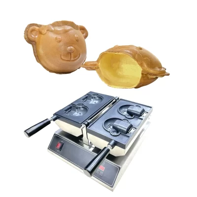 Mini Sorvete Taiyaki Waffle Maker, Aço Inoxidável, Boca Aberta, Forma de Urso, Comercial