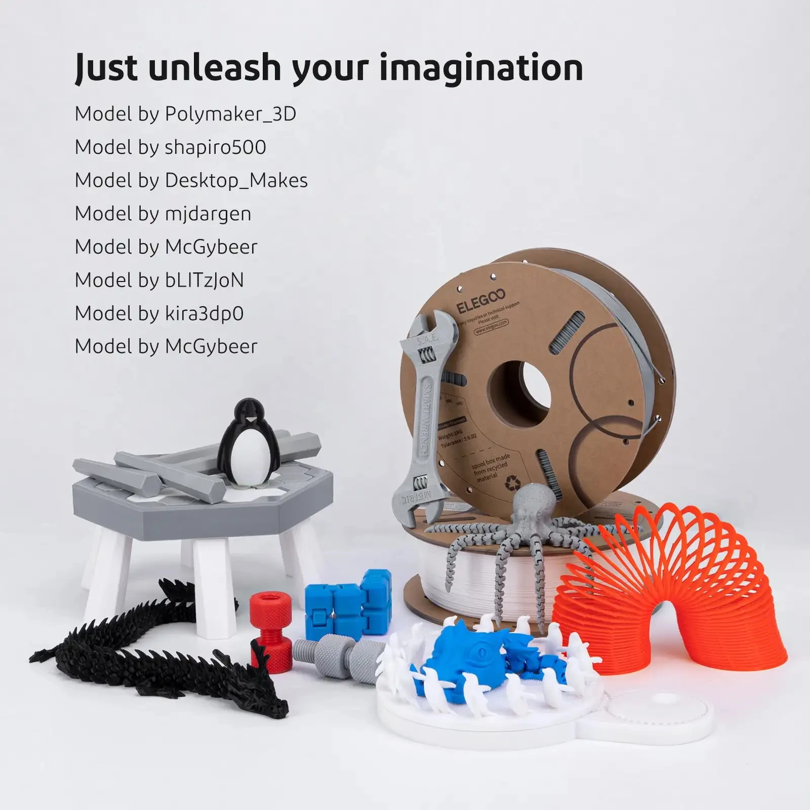 ELEGOO PLA + Filamento 1.75mm 3D PLA para material de consumíveis de impressora 3D compatível com a maioria das impressoras FDM (1KG/carretel, 2,2 lbs) - Image 5