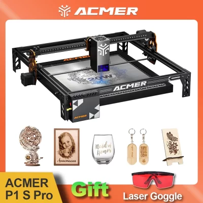 Máquina de gravação a laser ACMER P1 S Pro Máquina de corte e gravador a laser com WIFI para cerâmica, acrílico, madeira, vidro, entusiasta de artesanato