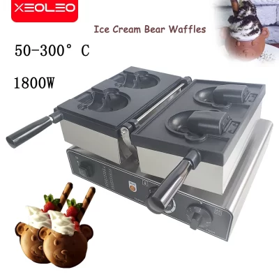 Xeoleo elétrica cabeça de urso taiyaki máquina de waffle 1800w boca aberta forma de urso máquina de waffle sorvete waffle ferro fabricante