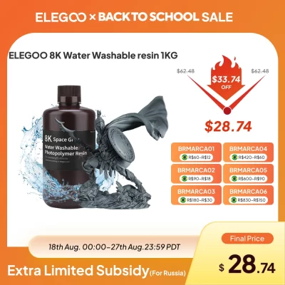 ELEGOO 8K Resina para impressora 3D 405nm Resina lavável com água Resina de cura UV Melhor para impressora 3D SATURN 2 8K Espaço cinza 1000g