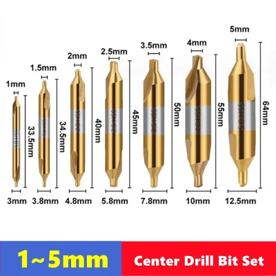 60 ° Conjunto de broca central HSS TiN e revestimento nitrado A1-A6mm para processamento de metal, posicionamento de chanfro, brocas de torno CNC