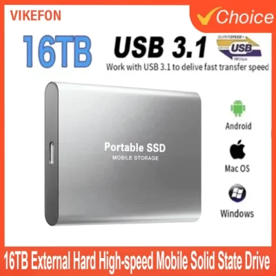 Unidade de estado sólido externa de 16 TB USB 3.0 Tipo C Disco rígido de armazenamento de alta velocidade Disco rígido externo SSD portátil para PC Phone 16 15
