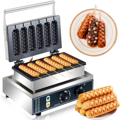 Máquina comercial elétrica de muffin waffle cachorro-quente, milho crocante, cachorro-quente, antiaderente, máquina de salsicha de muffin francês