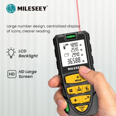MILESEEY Fita métrica a laser S2 40M 60M 80M 100M 120M Telêmetro laser, ferramenta de medição a laser com função de medição múltipla