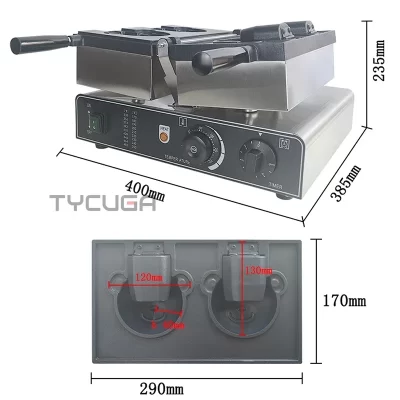 Máquina elétrica de waffle em forma de cabeça de urso, 2 peças, boca aberta, tipo urso, taiyaki, sorvete, waffle, 1800w, lanche comercial, padeiro