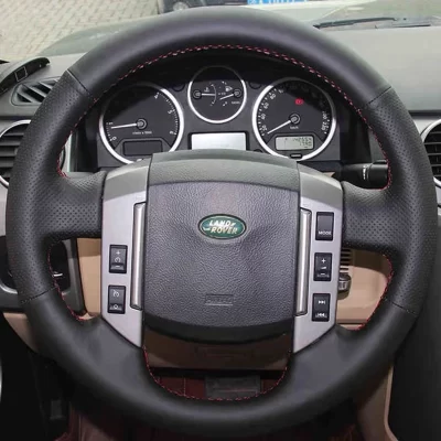 Capa de volante de carro costurada à mão em couro artificial preto para Land Rover Freelander 2 2007 2008 2009 2010 2011 2012-2018