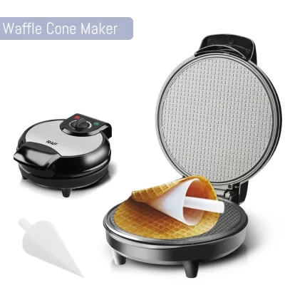 Máquina elétrica de fazer cone de waffle com controle de browning, fabricante de tigela de waffle antiaderente, fabricante de cone de sorvete