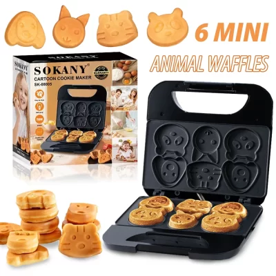 Animal mini waffle maker 6 panquecas em forma de animal máquina de café da manhã antiaderente waffler ferro doméstico para crianças adultos presente divertido
