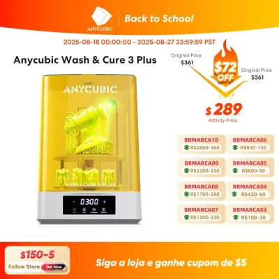 Anycúbico lavagem & cura 3 plus máquina de lavar de cura de grande volume para impressora 3d de resina lcd sla tamanho de limpeza 228*128*250mm