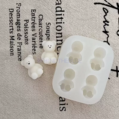 Mini molde de silicone de urso, 4 furos, faça você mesmo, molde de vela para fazer velas, molde de chocolate, molde de cozimento, molde de bolo fondant