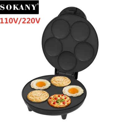 Máquina elétrica Roti Pancake Maker para crianças, Mini bolo de cozimento, Panela de ovo de pão, Torradeira de cozinha, 5 furos, 110V, 220V, 900W