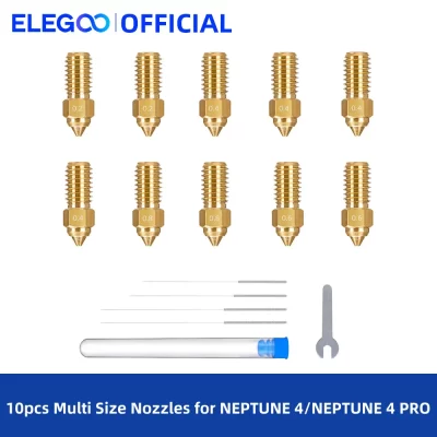 ELEGOO 10pcs Bicos de vários tamanhos para impressora 3D Neptune 4 e Neptune 4 Pro, bicos Hotend de latão 0,2 / 0,4 / 0,6 / 0,8 mm