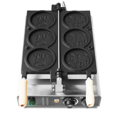 Máquina comercial de fazer waffle com moedas de ouro, desenho animado, 3/4 peças, estilo coreano, internet viral, pastelaria e lanches assados, 110v/220v