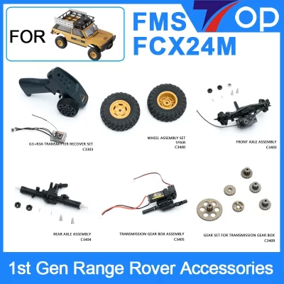 Fms 1/24 fcx24m range rover peças de reposição originais de primeira geração caixa de engrenagens de transmissão de viga conjunto de haste de lente de pneu parafuso de cubo de roda