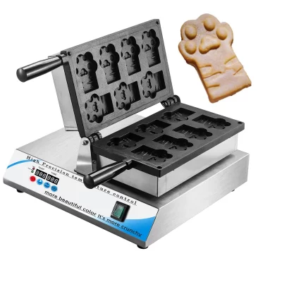 Máquina comercial de fazer waffle em forma de pata de gato, animal, tigre, cachorro, urso, gato, garra, waffle