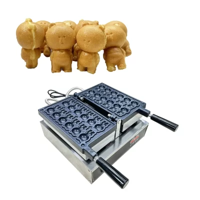 Máquina comercial de waffle em formato de ursinho, molde personalizado, design antiaderente, máquina de bolo taiyaki para pequenas empresas