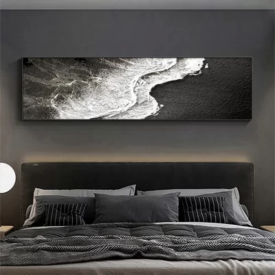 Pintura do quarto da paisagem do mar, Pintura decorativa de cabeceira do quarto principal, Pintura abstrata preto e branco da sala de estar