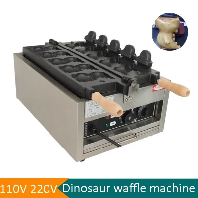 110v/220v personalizável sorvete dinossauro boca aberta waffle que faz a máquina comercial 5 pçs em forma de dinossauro cone waffle máquina
