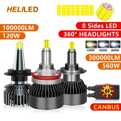 Lâmpada de farol de carro 360o H7 LED H1 H11 H9 H8 H3 9005 HB3 9006 HB4 9012 D1S D2S D3S D4S 6000K 4300K 8000K 12V Lâmpada Auto Luz de nevoeiro