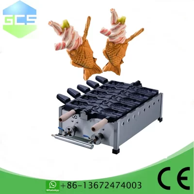 Ice Cream taiyaki máquina, peixe Waffle Maker, tipo de gás, boca aberta placa, 5 pcs
