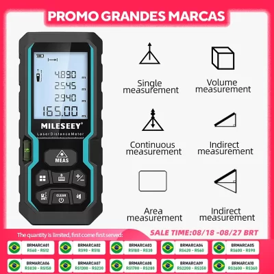 MILESEEY S6 trenas a laser,Fita Medida Laser 40M 60M 80M 100M Telêmetro a Laser IP54 Régua Eletrônica Ferramenta de Medição Útil