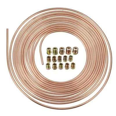 Bobina de tubo de rolo profissional, 25 pés, 7.62m, 3/16 polegadas, od, tubo de freio de cobre, linha de mangueira, união de junção de tubulação com 15 peças de encaixe de porcas