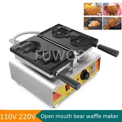 Antiaderente pan urso waffle padeiro elétrico sorvete em forma de urso taiyaki máquina controle de temperatura boca aberta urso waffle maker