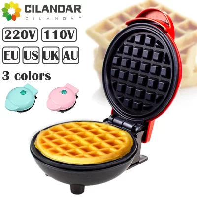 Mini máquina elétrica de fazer waffles coloridos, aparelho de cozinha para crianças, café da manhã, sobremesa, utensílio, ovos fritos, tomada eua e ue