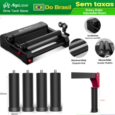 Rolo rotativo Algolaser e risers ajustáveis compatíveis com máquinas a laser Algolaser para gravação de objetos cilíndricos