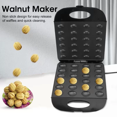Mini elétrica máquina de bolo de nogueira automática porca waffle pão máquina sanduíche ferro torradeira cozimento café da manhã pan forno
