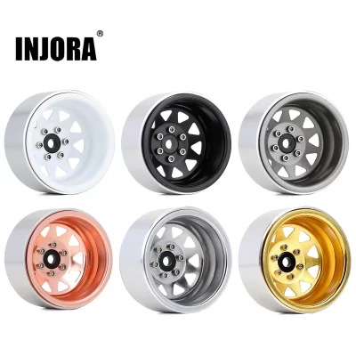 Injora prato profundo negativo offset 8.9mm metal 1.9 "beadlock roda aro hub para 1/10 rc rastreador carro trx4 axial scx10 90046 (w1940)