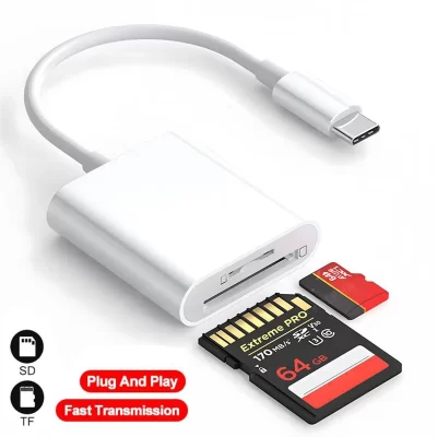 Leitor de cartão USB tipo C 2 em 1 para leitor de cartão SD TF OTG Conversor de memória de câmera para iPhone 16 15 Pro Max Plus Huawei Xiaomi