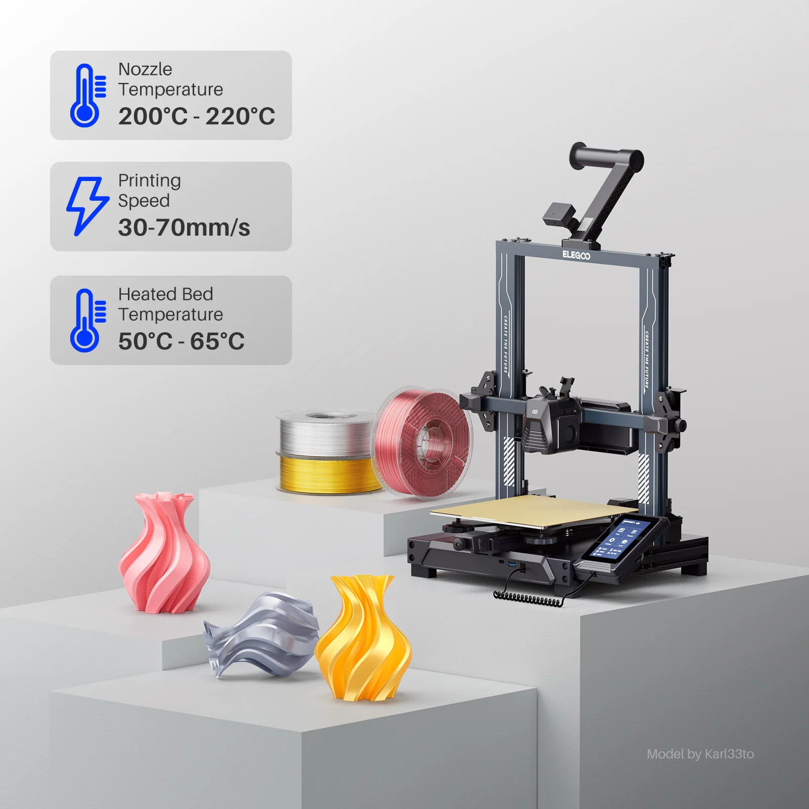 Filamento PLA de seda ELEGOO 1,75 mm 1 KG, filamento de impressora 3D 1 kg ouro prata adequado para a maioria das impressoras 3D FDM - Image 5