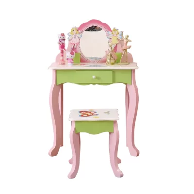 Mesa de maquiagem e fezes de madeira infantil com espelho, cômoda móveis, baratos, meninas