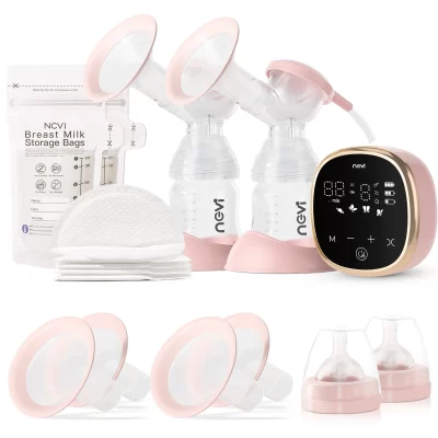 Bomba tira-leite elétrica dupla NCVI, bomba tira-leite portátil elétrica com 4 modos 9 níveis, display LED, 10 peças de sacos de armazenamento de leite materno