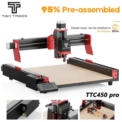 TwoTrees TTC450 PRO CNC Router Machine Corte e Gravação a Laser 4 eixos para madeira, acrílico 90% Montado XYZ Limit Switch Upgrade