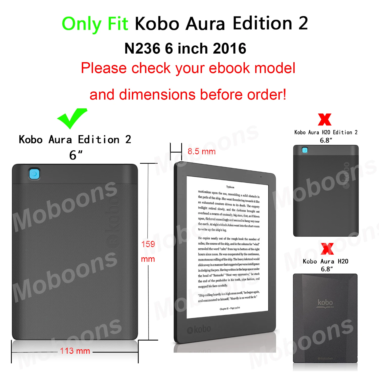 Capa de couro para KOBO AURA EDITION 2 Capa 6 Polegada N236 eReader Ebook Funda Capa Folio Magnética Auto Wake Sleep Print Book Cover - Image 2